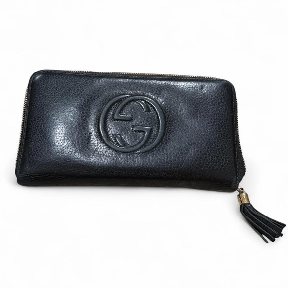 Authentic GUCCI Black Pebbled Leather Soho Interlocking G Zip Around Long Wallet - Picture 2 of 10